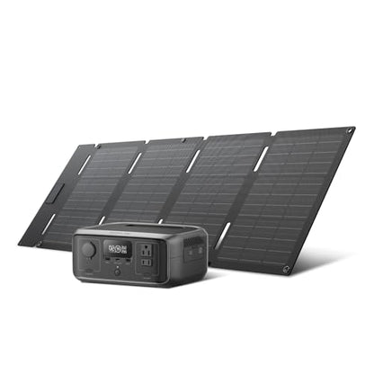 EF ECOFLOW Solar Generator RIVER 3 with 45W Solar Panel, 245Wh Portable Power Station LiFePO4 Battery, 300W Up to 600W AC Output, <20 MS UPS, 1Hr Fast Charging Power Station for Outdoor/Camping/RVs - style: RIVER 3+45W Solar Panel