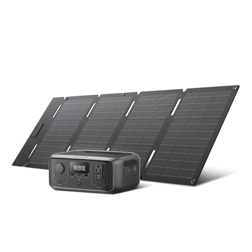 EF ECOFLOW Solar Generator RIVER 3 with 45W Solar Panel, 245Wh Portable Power Station LiFePO4 Battery, 300W Up to 600W AC Output, <20 MS UPS, 1Hr Fast Charging Power Station for Outdoor/Camping/RVs - style: RIVER 3+45W Solar Panel