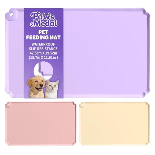 Pet Feeding Mat 12"x19" Silicone Dog Feeding Mat Pet Place Mat Waterproof Silicone Contain Spills Protects Floors Placemats for Cats and Dogs Lavender - color: Purple