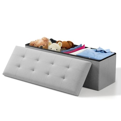Storage Ottoman Bench, 43 Inch Ottoman Foot Rest, End of Bed Bench, Storage Chest for Living Room, Bedroom, Entryway, Light Gray - color: Light Gray, size: 15"D x 43"W x 15"H
