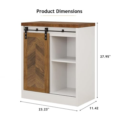 Catrimown Farmhouse Small Coffee Bar Cabinet with Storage, White Coffee Bar Table with Sliding Barn Door, Adjustable Shelves, Bar Cabinet for Kitchen, Dining Living Room, 1 Pack