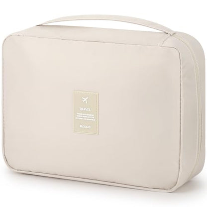Mossio Hanging Toiletry Bag with Sturdy Hook - Large Portable Cosmetic Makeup Travel Organizer for Men & Women - color: Beige