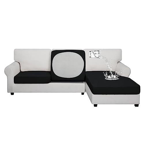 Easy-Going 100% Waterproof 3 Pieces Couch Cushion Covers for Sectional Sofa Left/Right L Shape Chaise Lounge Sofa Seat slipcover Anti-Slip Sofa Cover (2 Seater + 1 Chaise, Black - color: Black, size: 2 Seater + 1 Chaise
