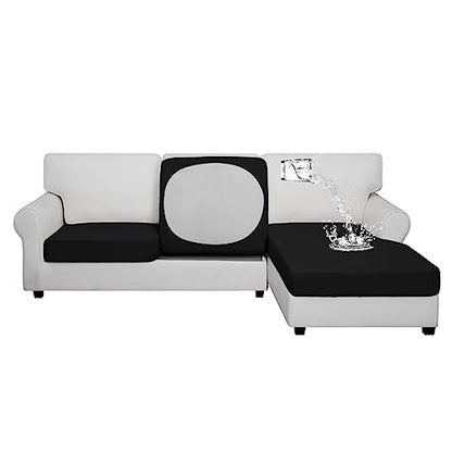 Easy-Going 100% Waterproof 3 Pieces Couch Cushion Covers for Sectional Sofa Left/Right L Shape Chaise Lounge Sofa Seat slipcover Anti-Slip Sofa Cover (2 Seater + 1 Chaise, Black - color: Black, size: 2 Seater + 1 Chaise