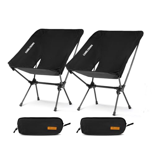 CAMEL CROWN Portable Camping Chair Folding Compact Lawn Lightweight Backpacking Chair with Carry Bag for Outdoor Hiking Beach Travel Picnic Festival Black 2pc - color: Black, size: 2 Pack