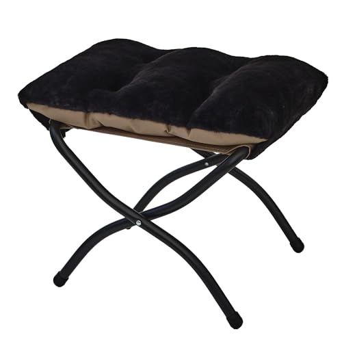 15"(H) Folding Ottoman, Foldable Footrest Stool, Portable Small Foot Stool for Couch, Collapsible Foot Rest Ottoman for Sofa, Accent Padded Ottomans for Living Room, Bedroom, Black - color: Black