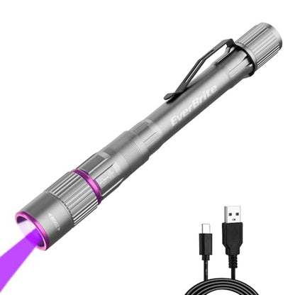 EverBrite Rechargeable Pen Flashlight with UV Light and White Light, 395nm Black Flashlight with Clip, Zoomable 4 Modes with Memory, USB C Cable, for Camping, Emergency, Pet Urine Detection,Grey - color: Gray