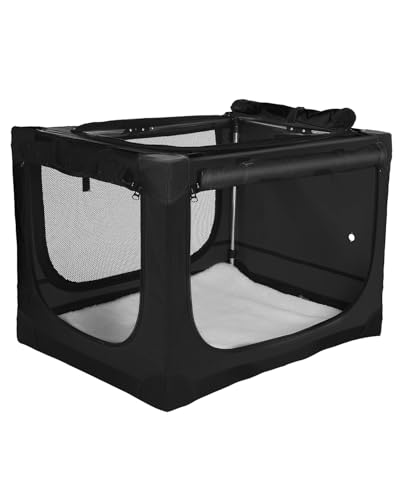 30 x 21 x 21 Inch Collapsible Soft Dog Crate for Dogs Up to 50 lbs, Portable Travel Pet Kennel with 4 Zip Doors, Foldable Indoor Outdoor Crate with Mat, Carry Bag, Black - color: Black, size: 30.0"L x 21.0"W x 21.0"H