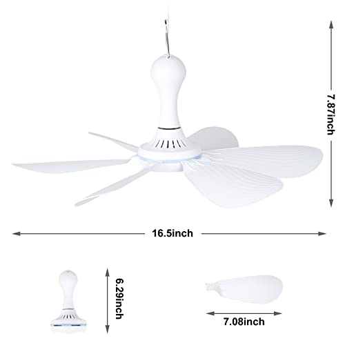 Xindejia USB Powered Small Ceiling Fan 6 Blades Quiet DC 5V USB Hanging Fans for Indoor Outdoor RV Bed Room Dorm Desk Travel Camping Tent Cubicle Mini Portable Canopy Fans - White