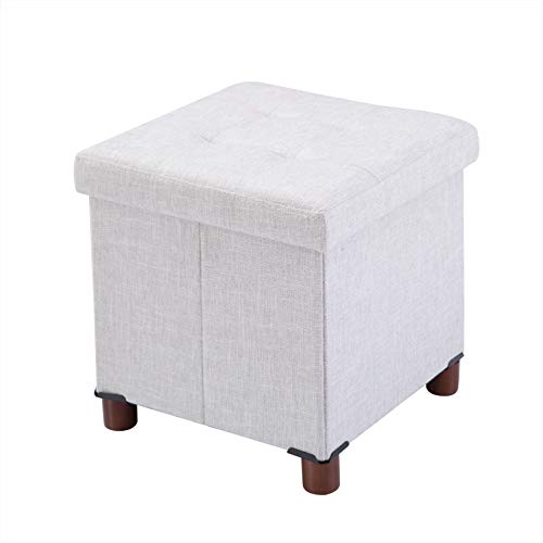15 Inch Storage Ottoman with Wooden Legs - Cube Foot Rest Stool, Square Footstool, Comfortable Seat with Lid, Foldable Fabric Ottoman, Space-Saving White - color: Squ Light Grey
