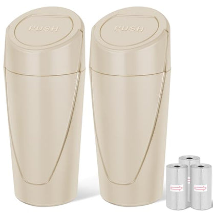 Car Trash Can, 2 Packs Mini Car Garbage Can Cup Holder with Lid | Leakproof Car Trash Bin with 60 Trash Bags, Vehicle Front Back Seat Organizers and Storage for Car, Home, Office, Beige - color: Beige