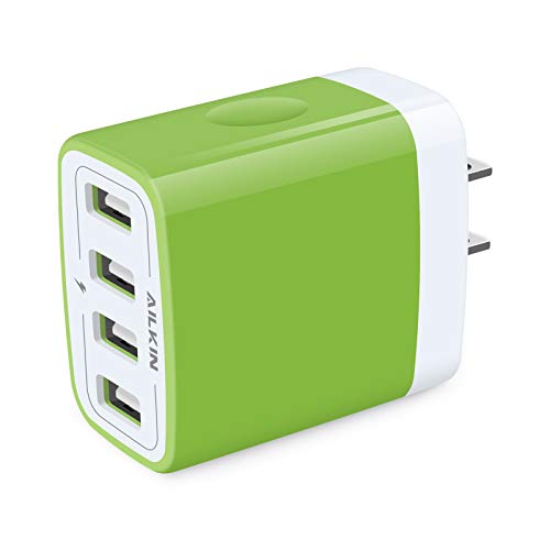 Wall Charger, USB Charger Adapter, 4.8A 4Multi Port Fast Charging Station | Power Base Block Plug Cube Brick for iPhone, iPad, Samsung Galaxy, Moto, Google Pixel, Kindle Fire Plug Cargador Carro - color: Green