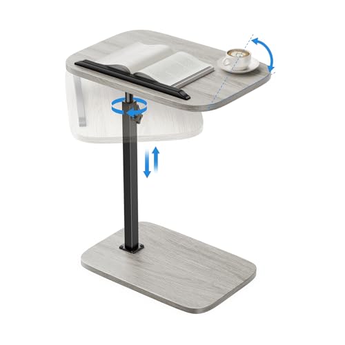 HUANUO TV Tray Table，Adjustable Height TV Tray with 360° Swivel & 90° Tilt, Sturdy Side Table with Anti-Slip Bar for Laptop, Eating, Space-Saving Side Table for Couch, Bedside, Living Room - color: Grey
