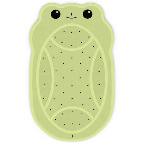 Upgraded Kids Bathtub Mat Non Slip, Low-Odor Natural Rubber Bath Mat with Strong 18mm Suction Cups, Flat Non-Slip Surface, 30"x18" Cute Frog Design, Shower Mat Fast Draining for Smooth Tubs, Green - color: Green