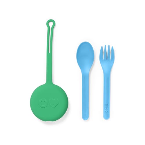 Omie OmieBox Kids Utensils Set with Case - 2 Piece Plastic, Reusable Fork and Spoon Silverware with Pod for Kids (Mint Green) - color: Mint Green, size: Age: 3+ Years