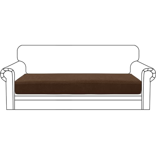 ZNSAYOTX Stretch Cushion Covers Sofa Cushion Couch Seat Covers Slipcovers Soft Replacement Unique Pattern Furniture Protector with Elastic Bottom (Coffee, 1 Pc 3-Seat Cushion Cover) - color: Coffee, size: 1 Cushion Sofa
