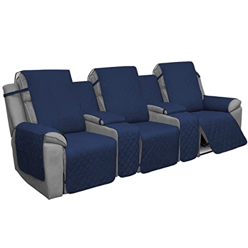 Easy-Going Recliner Sofa Cover with Console, Reversible Couch Cover for Living Room, Split Sofa Cover for Each Seat with Elastic Straps for Kids, Dogs, Pets (3 Seater, Navy/Ivory) - color: Navy/Ivory, size: Recliner Sofa