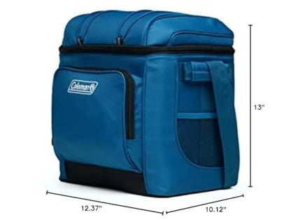 Coleman Chiller Insulated Soft Cooler, Leakproof 9/16/30 Can Cooler with 12+ Hour Ice Retention, Made with Recycled Materials, Great for Lunch, Camping, Beach, Pool, Sports, & More - color: Blue, style: 30 Can