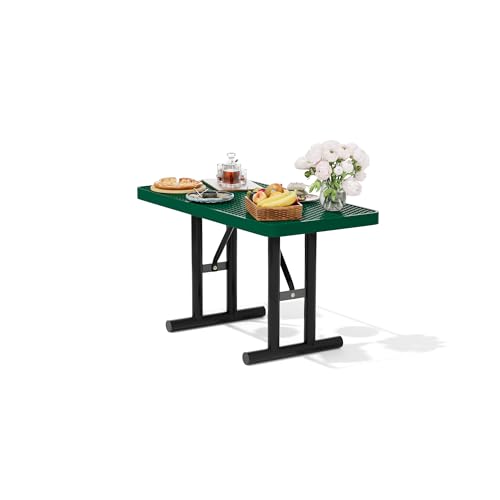 4FT Metal Picnic Tables for Outdoors, Commercial Rectangular Picnic Table for Outside, Park, Campfield, Patio, Garden, Yard, Thermoplastic Coating, Surface Mounted, Green - color: Green, size: 4FT Table