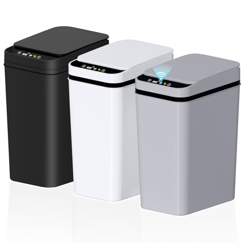 jinligogo 3Pack Bathroom Small Trash Can with Lid, 2.6 Gallon Touchless Automatic Garbage Can Slim Waterproof Motion Sensor Smart Trash Bin for Bedroom, Office, Living Room White/Black/Grey - color: Mix