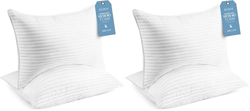 Beckham Hotel Collection King Size Memory Foam (Adjustable Fill) Bed Pillows Set of 2 - Cooling Shredded Foam Pillow for Back, Stomach or Side Sleepers (Pack of 2) - size: King (Adjustable Foam, Pack of 2)