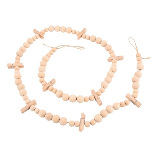 Hanging Photo Display Wall Decor with 9 Wood Clips, Boho Wooden Bead Hanging String Pictures Frame Collage Board, Multi Photo Wall Display for Bedroom Living Room Dorm Decor(Size:1 Pack)