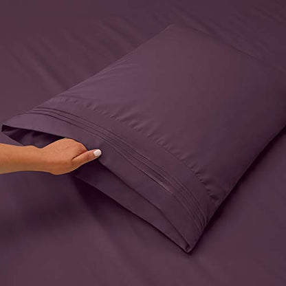 Hearth & Harbor Twin Size Sheets - 3 Piece Bed Sheet Set, Hotel Luxury Double Brushed Bed Sheets - Extra Soft Bedding Sheets & Pillowcases, Twin, Purple - color: Purple, size: Twin