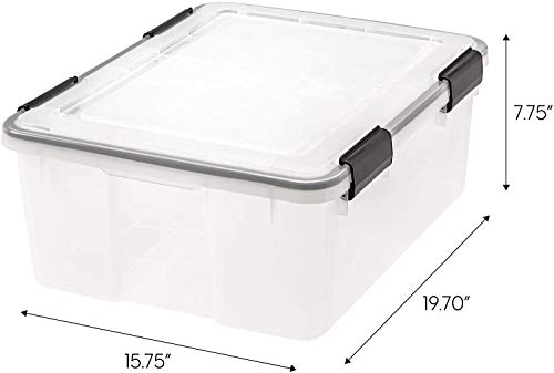 IRIS USA WeatherPro 31 Qt Storage Bins with Lids, 6 Pack, BPA-Free Plastic Gasket Box with Tight Latch and Seal, Stackable Nestable Tote Tub - Clear/Black - size: 31 Qt, style: 6 Pack