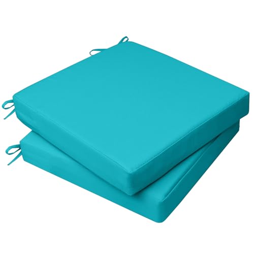 AAAAAcessories Outdoor Seat Cushions for Chairs, Waterproof, Fade-Resistant, 18" x 18" x 2", Patio Furniture Replacement Cushions, Set of 2, Turquoise Blue - color: Turquoise Blue, size: 18" x 18" x 2"