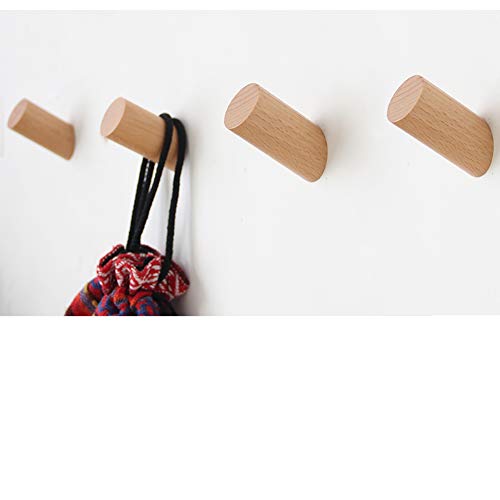 Felidio Wood Wall Hooks, 4 Pack Coat Hooks Mounted Rustic Wooden Heavy Duty Robe Hook Hat Rack | for Hanging Bathroom Towels Clothes Hanger (Beech Wood) - color: B for Beech Wood (pack of 4 units)
