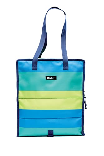 PackIt Freezable Grocery Shopping Bag with Zip Closure, Fresh Stripe - color: Fresh Stripes