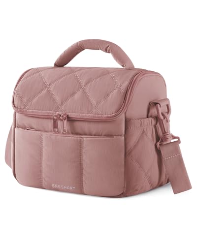 BAGSMART Insulated Lunch Bags for Women, Cute Quilted Lunch Box, Lightweight Puffy Padded Waterproof Lunch Tote, Reusable Lunch Cooler for Work Picnic Travel, Dark Pink - color: Dark Pink, size: Medium(normal)