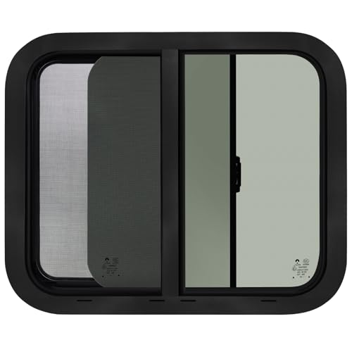 Cargo Trailer Windows,24" W x 20" H RV Windows for Cargo Trailer/Camper/Travel Trailer with Trim Ring,Horizontal Sliding Replacement Fit 15/16" or 1-3/8" Thick Wall,Allow Error 1/16”,DOT Approved - size: 24"W x 20"H