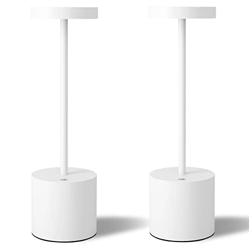 TBBGA Cordless Table Lamps Set of 2, 5000mAh Rechargeable Battery Powered Lamp, 3 Color Stepless Dimming LED Table Lamp, Portable Table Light for Outdoor/Indoor/Restaurant/Home. (White) - color: White2
