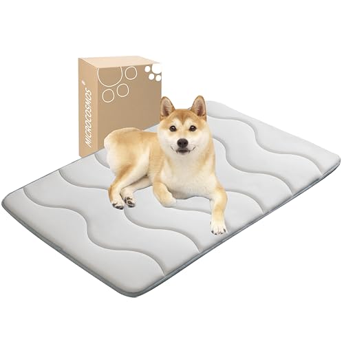 MICROCOSMOS 0.8" Thick Cooling Dog Foam Pad & Summer Pet Sleeping Mat, Machine Washable, Materials Safe, Portable Flat Pet Bed for Dogs.(Grey, 36" x 23") - color: Gray, size: 36"L x 23"W x 0.8"Th