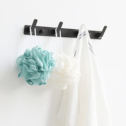 4 Hooks Matte Black Bathroom Towel Hooks Mounted Wall Adhesive Heavy Duty Farmhouse Bath Coat Stick on Rack Hat Wall Hook Sticky Black Kitchen Robe Rack Coat Hook Black 4 Hooks Rack Towel for Bathroom - color: Black, size: 13.19*1.18*1.38 inch（4hooks）
