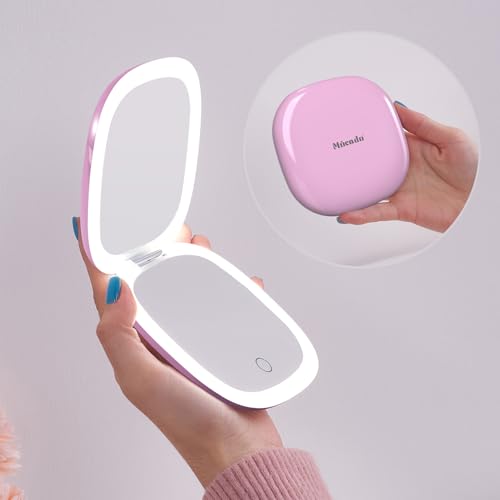 Mocado Compact LED Travel Makeup Mirror - 4 Inches 1X/10X Magnification Travel Mirror with Light Dimmable Double Sides Lighted USB Rechargeable Compact Mirror for Purse,Pocket,Travel(Purple) - color: Purple