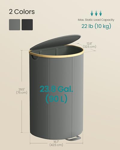SONGMICS Laundry Hamper, Laundry Basket with Lid, 23.8 Gal. (90 L), with Removable Liner Bag, for Laundry Room, Bedroom, Living Room, Slate Gray and Light Bamboo ULCB547G01 - color: Slate Gray, size: 90 L (1-Section with Half Moon)