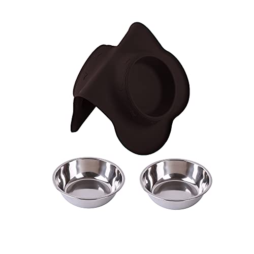 Hubulk Pet Dog Bowls 2 Stainless Steel Dog Bowl with No Spill Non-Skid Silicone Mat + Pet Food Scoop Water and Food Feeder Bowls for Feeding Small Medium Large Dogs Cats Puppies (Small, Chocolate) - color: Chocolate, size: Small