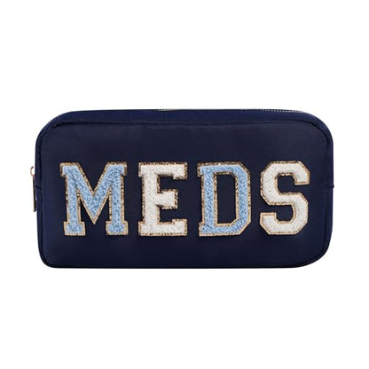 Chenille Letter Patch Nylon Medicine Packages,Cute MEDS Travel Makeup Bag with Metal Zipper, First Aid Purse Organizer Cosmetic Bag for Women and Girls(03Navy) - color: 03Navy