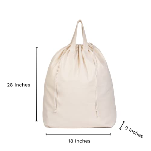 Canvas Laundry Bags - Extra Large, Heavy Duty, 100% Cotton Laundry Bag with Straps, Handles, and Drawstring - College Dorm Laundry Bag in XL Size - Washable, Foldable Laundry Basket Liner (2 Pack)