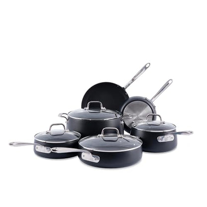 All-Clad HA1 Expert Hard Anodized Nonstick Cookware Set (10 Piece) Pots, Frying Pans, Dishwasher-Safe, Oven-Safe Up to 500°F Compatible with All Stovetops (Gas, Electric & Induction) - Black - size: 13 Piece Set