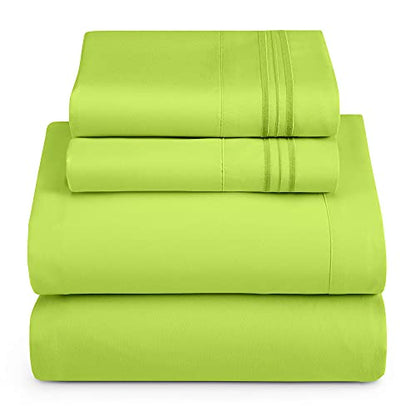 Hearth & Harbor Twin Size Sheets - 3 Piece Bed Sheet Set, Hotel Luxury Double Brushed Bed Sheets - Extra Soft Bedding Sheets & Pillowcases, Twin, Garden Green - color: Garden Green, size: Twin
