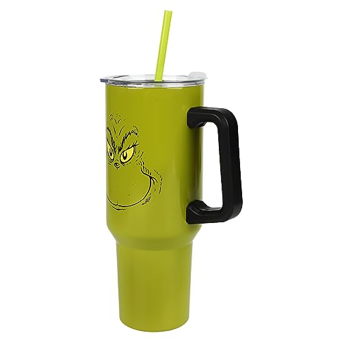 Bioworld Grinch Grinning Face 40 Oz Green Stainless Steel Tumbler With Handle - color: Grinch Grinning Face