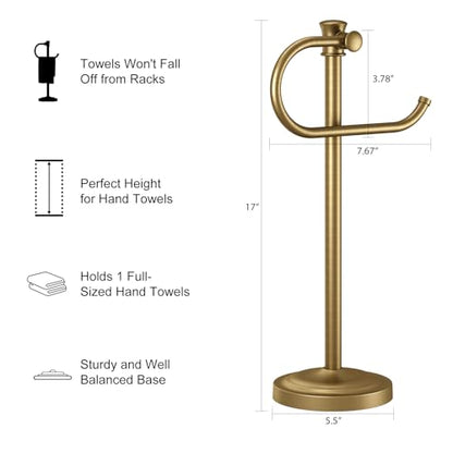 BESy 17 Inch Antique Brass Stand Towel Bar Hanger Hand Towel Bar Bathroom Vanity Countertop Towel Holder Free Standing Stainless Steel Towel Ring Hardware Accessories Towel Rack - color: Antique Brass