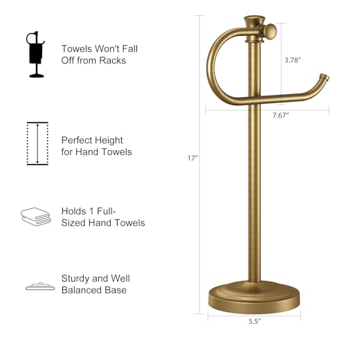 BESy 17 Inch Antique Brass Stand Towel Bar Hanger Hand Towel Bar Bathroom Vanity Countertop Towel Holder Free Standing Stainless Steel Towel Ring Hardware Accessories Towel Rack - color: Antique Brass
