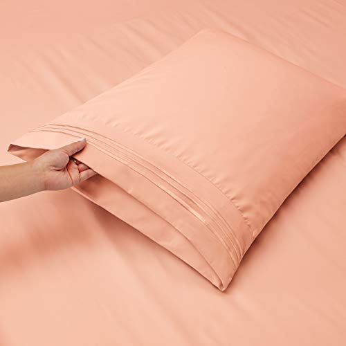 Hearth & Harbor Twin Size Sheets - 3 Piece Bed Sheet Set, Hotel Luxury Double Brushed Bed Sheets - Extra Soft Bedding Sheets & Pillowcases, Twin, Peach - color: Peach, size: Twin