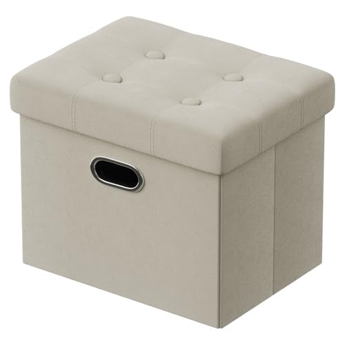 PRANDOM Ottoman with Storage [1-Pack] Velvet Folding Small Square Foot Stool with Lid for Living Room Bedroom Coffee Table Dorm Beige 17x13x13 inches - color: Beige, size: 17"D x 13"W x 13"H