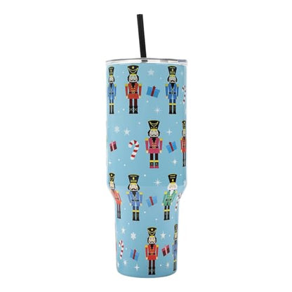 Bioworld Nutcrackers Vacuum Insulated 40 Oz. Stainless Steel Tumbler with Reusable Straw & Leak-Proof Lid Easy Carry Handle for Travel or Home - color: Nutcrackers Blue