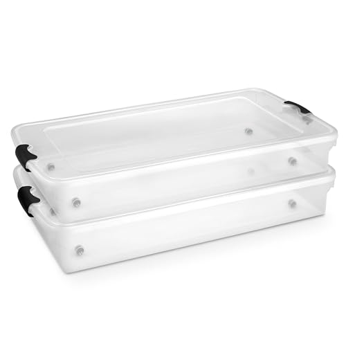 HOMZ 2-Pack Under Bed Storage, Clear Plastic Containers with Lids, 60 Quart, Gray Latch - Stackable Underbed Organizer Bins for Shoes, Bags, Clothes, and Towels - color: Grey, size: 60 Quart
